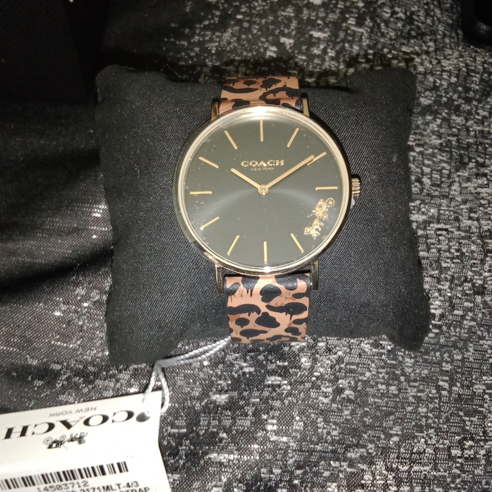 Coach Perry Animal Print Leather Strap Watch 36mm